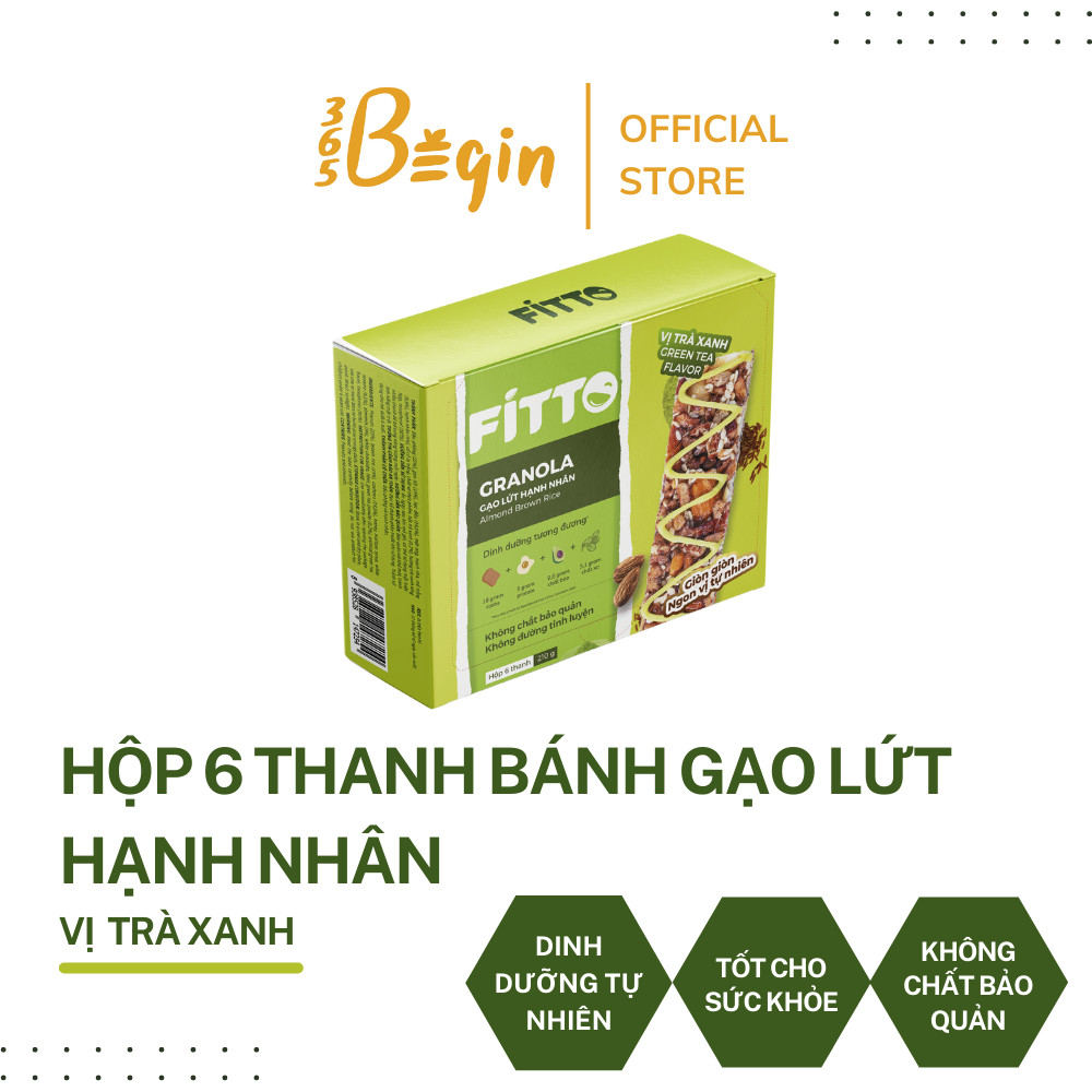 Hộp FITTO Gạo lứt - Hạnh nhân - Trà xanh - Ngũ cốc dinh dưỡng thay thế các bữa ăn (sáng, trưa, chiều, xế, tối) tiện lợi, tốt cho sức khỏe, phù hợp với người bận rộn, tập luyện thể thao