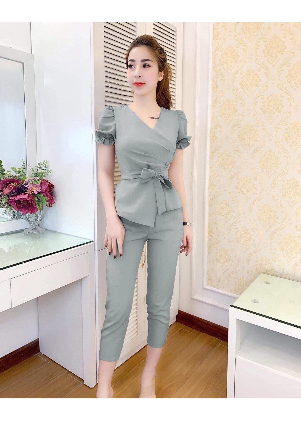 Set Bộ Tay Phồng Cột Eo Thời Trang Nữ - NT8114