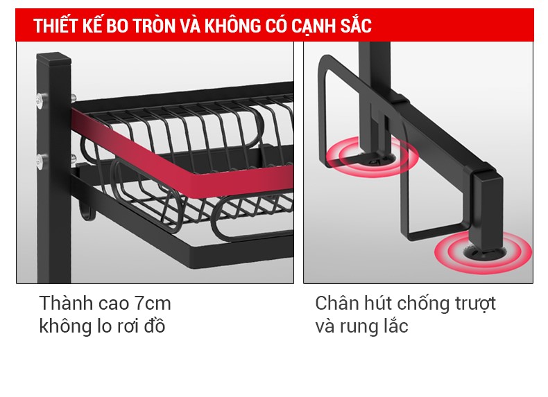 Kệ Đựng Chén Bát Trên Bồn Rửa Thông Minh Kalpen KB2K85 Sơn Đen Tĩnh Điện 5 Lớp, Đựng Chén Bát Gia Vị Đũa Thớt Dao Muỗng Gọn Gàng - Hàng chính hãng