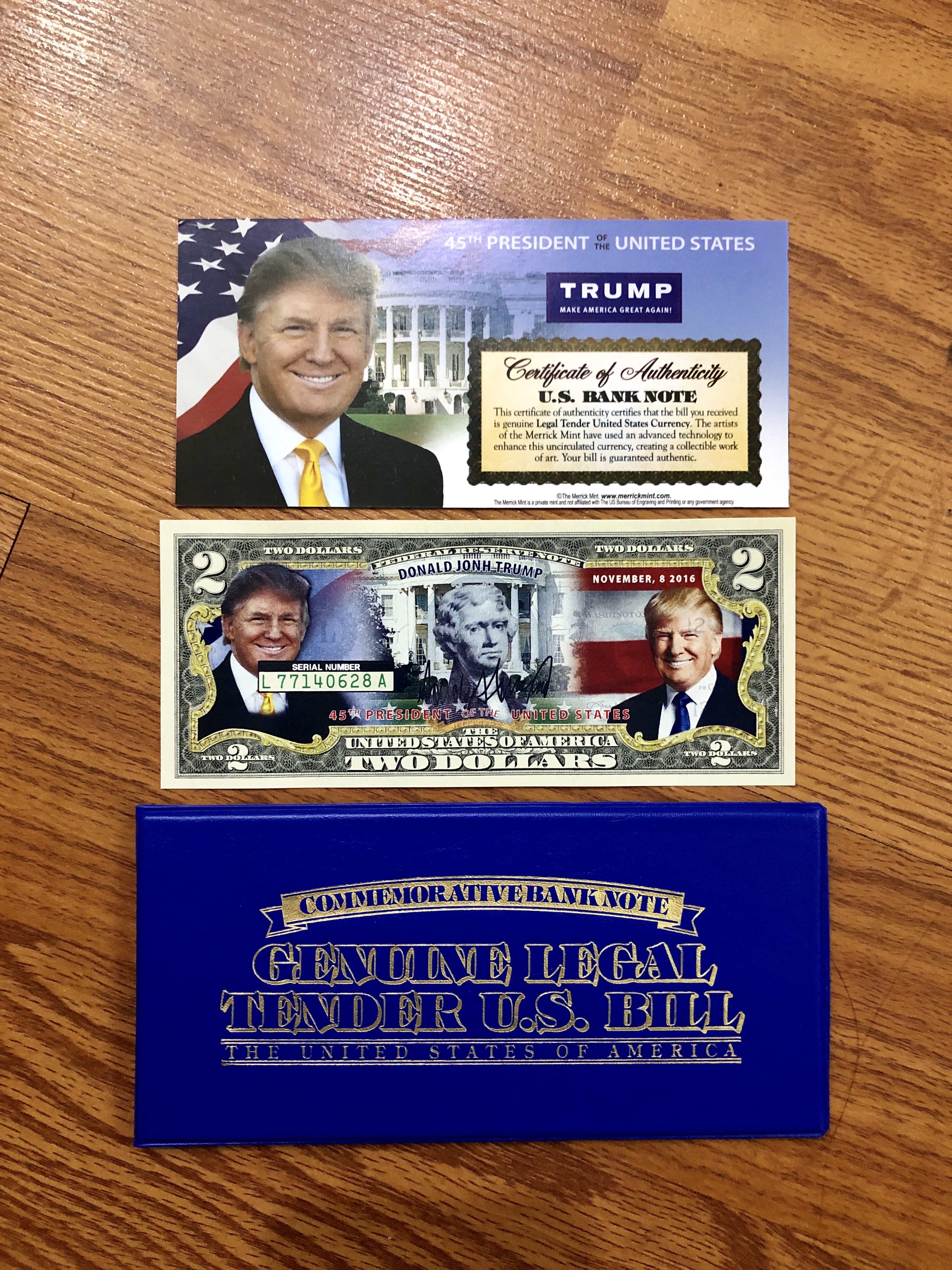 Tờ 2 USD in màu Donald Trump tổng thống Mỹ, thích hợp làm quà độc đáo - The Merrick Mint