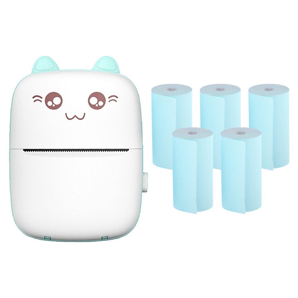 5pcs Blue Thermal Printing Paper Roll Label Paper +Wireless Bluetooth Paper Note Printer Portable