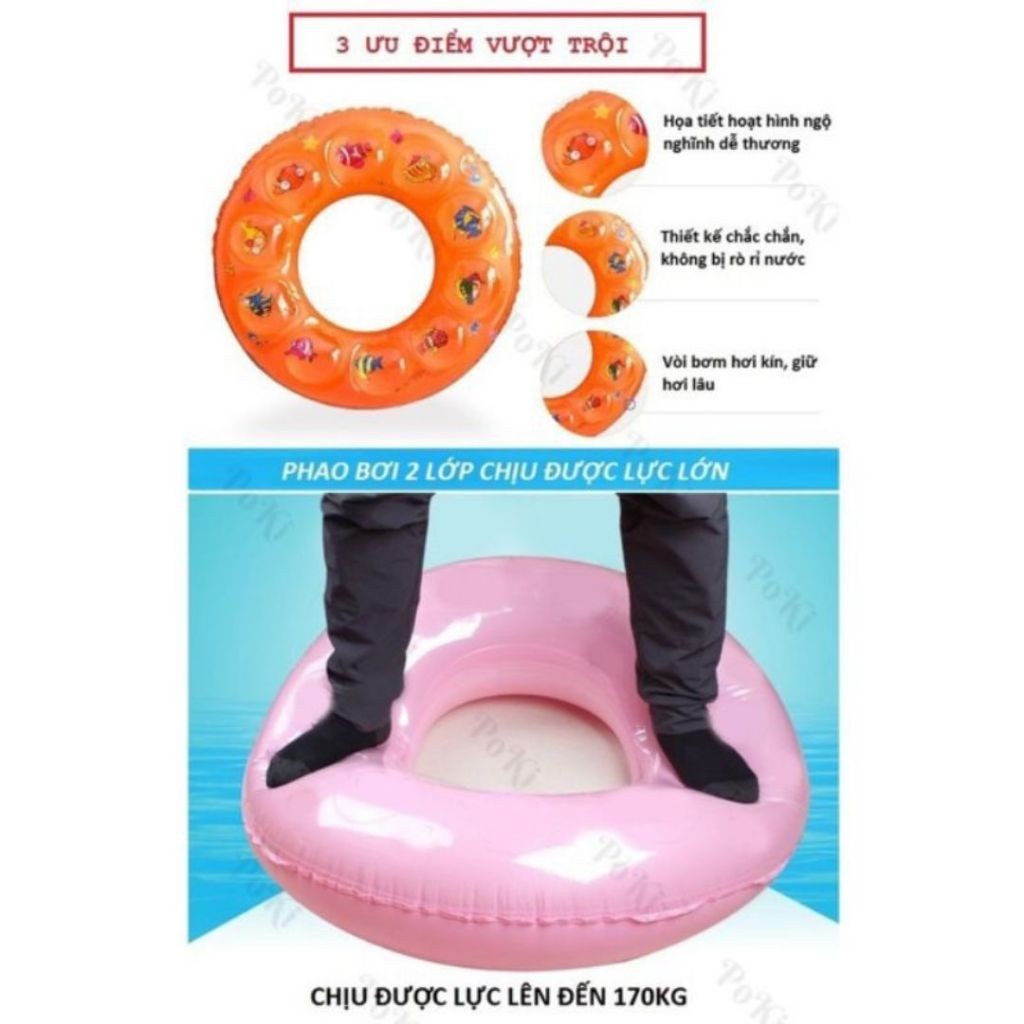 Phao bơi hình tròn cho bé an toàn 2 lớp dày dặn 60 cm - Họa tiết ngẫu nhiên