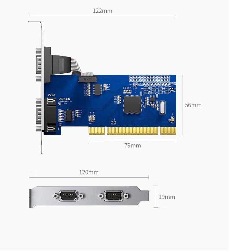 Ugreen UG80115CM336TK Bộ chuyển đổi nối tiếp PCI 2.0 sang 2 cổng RS232 9 pin - HÀNG CHÍNH HÃNG