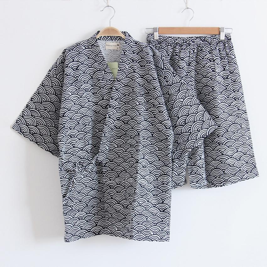 Mùa Hè 2021 Bộ Đồ Ngủ Bộ Cho Nam Nhật Bản Kimono Truyền Thống Yukata Top Quần Áo Phù Hợp Với Samurai Nam Đồ Ngủ Tắm