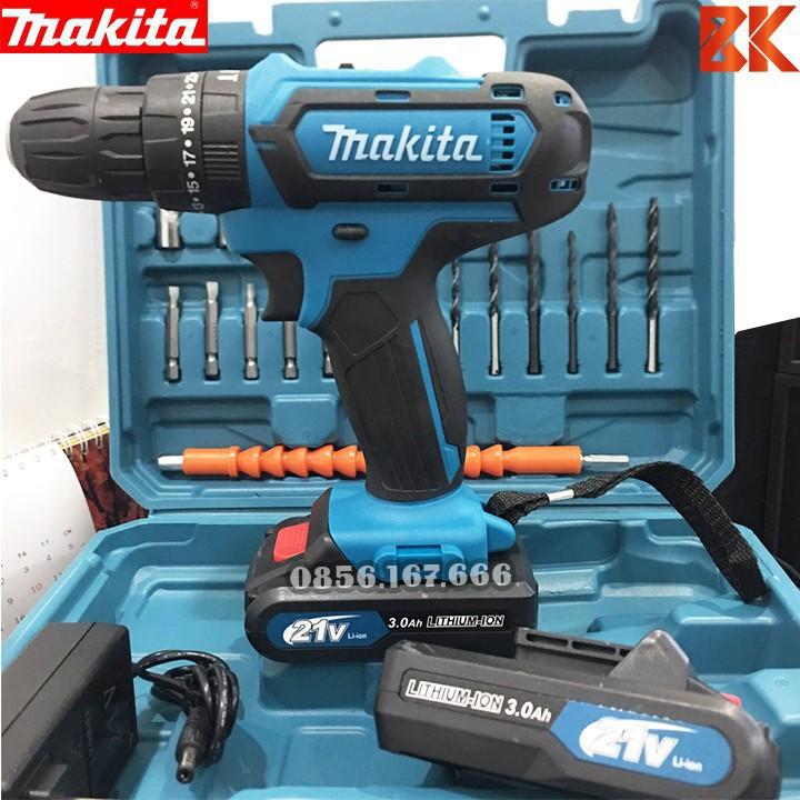 Máy Khoan pin MAKITA Có Búa 21V Kèm Phụ Kiện 24 chi tiết - Máy Khoan tường, bê tông, bắn vít, vặn vít 24V - 2Pin 5 Cell