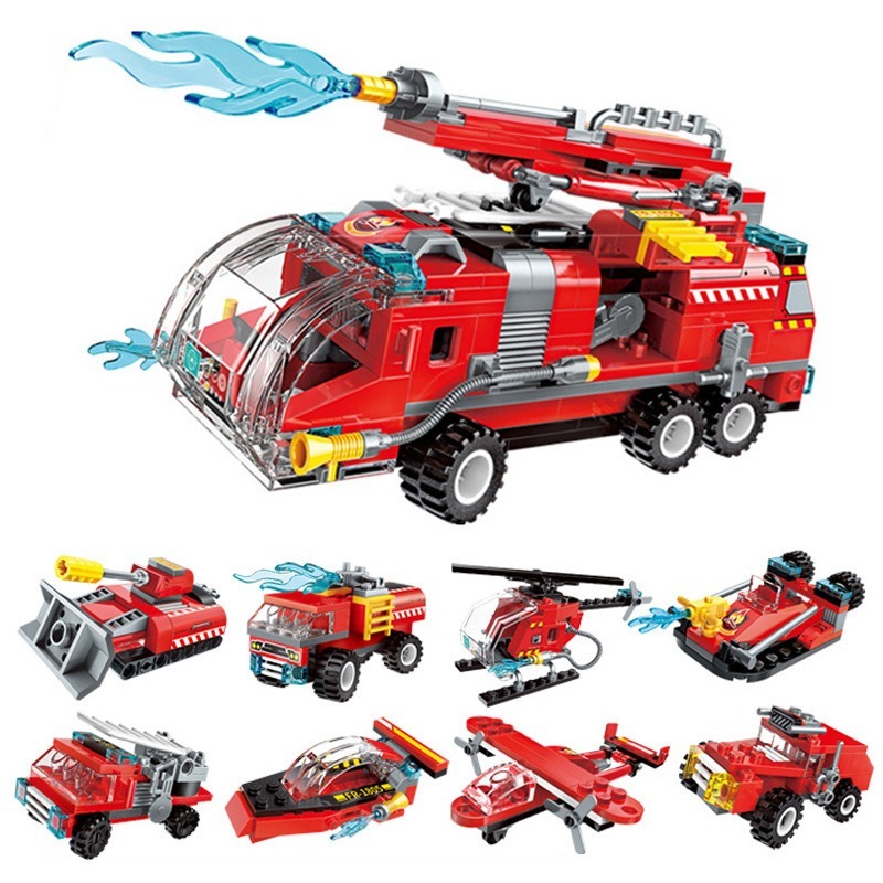 Đồ chơi xếp hình Qman Water Cannon Fire Truck, Đô chơi lắp ráp (lẻ mẫu) 1805 - QMAN