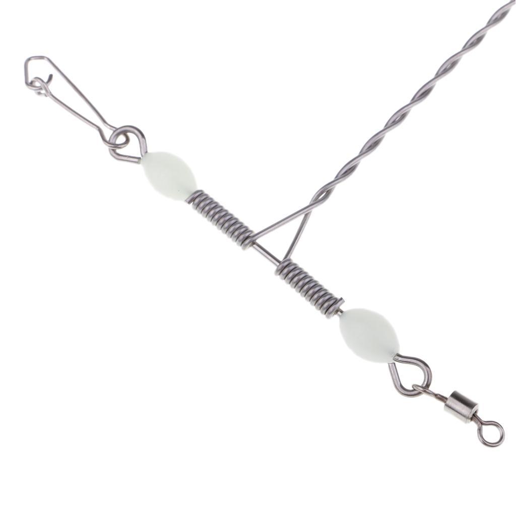 20Pcs T-shape Swivels Snaps, Stainless Steel 3 Way Rolling Swivel Balance Cross line Fishing Swivels with Luminous Beads