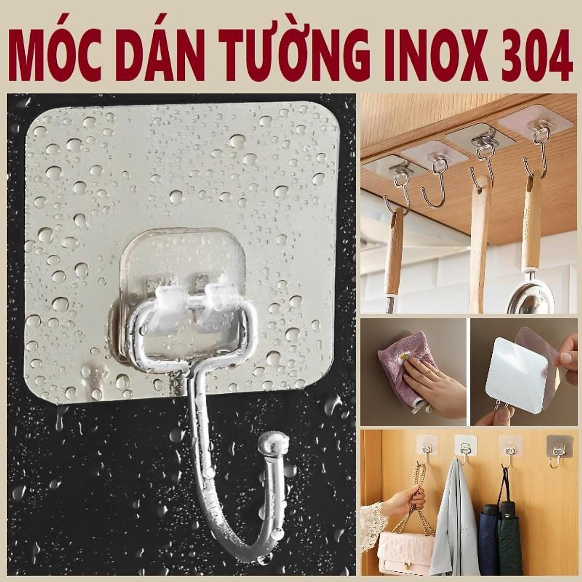 Móc Dán Tường Inox 304 Chịu Lực 15kg, Miếng Dán Tráng Bạc Siêu Dính, Móc Dán Chịu Lực Siêu Chắc Không Gỉ Sét Không Khoan - COMBO 10 MÓC