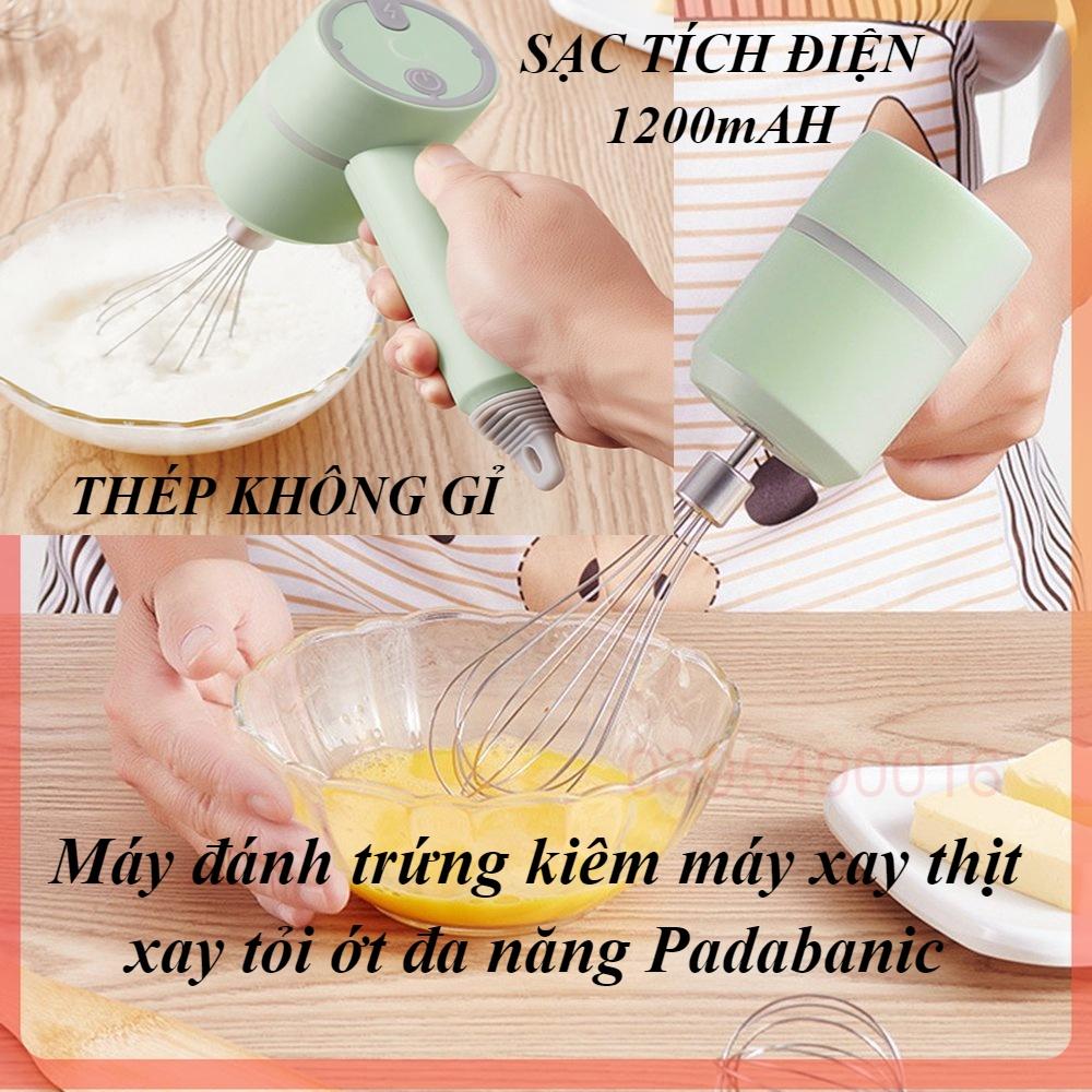 Máy đánh trứng kiêm máy xay thịt, xay tỏi ớt đa năng Padabanic 3 trong 1 Lưỡi dao và đầu đánh bằng thép không gỉ