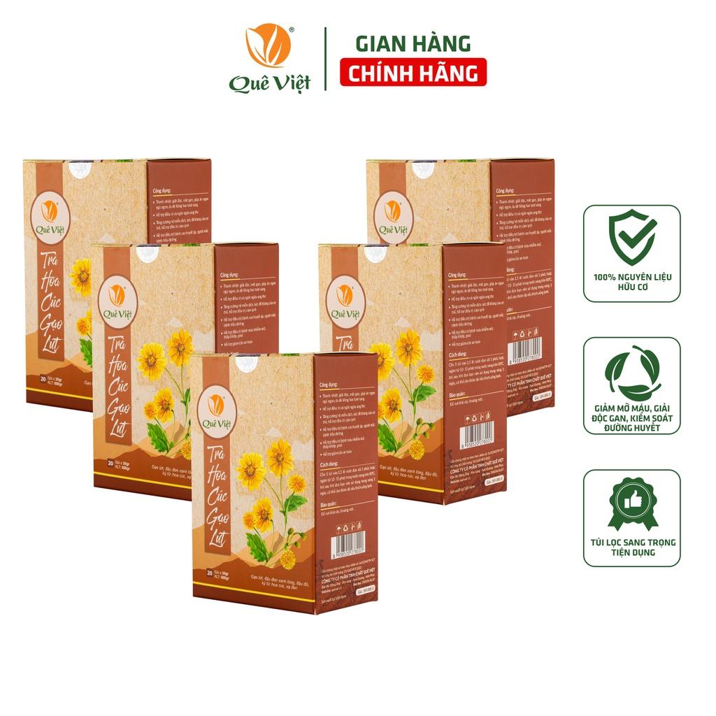Combo 5 hộp Trà hoa cúc gạo lứt Quê Việt + tặng 1 hộp sữa hạt dinh dưỡng 259k , hộp ( x 600gr/hộp)