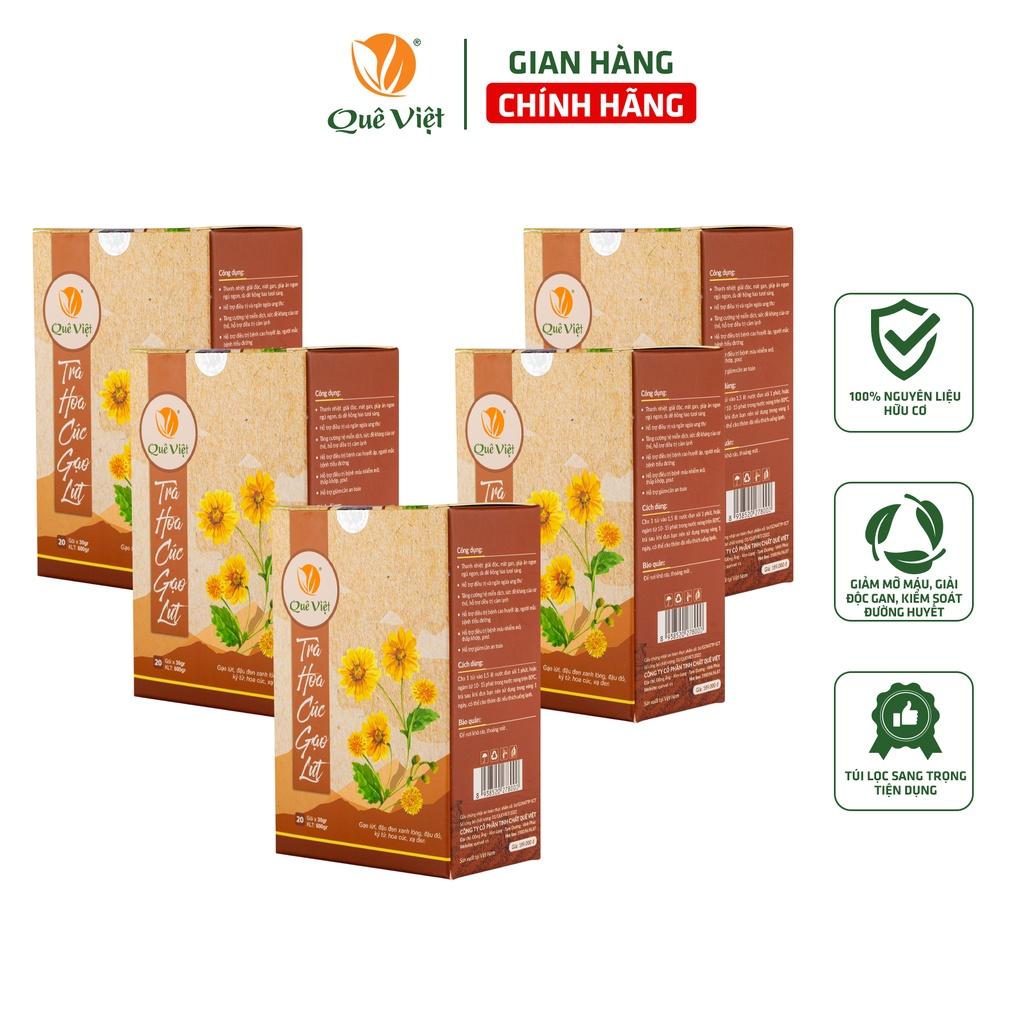 Trà hoa cúc gạo lứt Quê Việt thanh nhiệt, ngủ ngon, điều hoà huyết áp (5 hộp x 600gr/hộp)