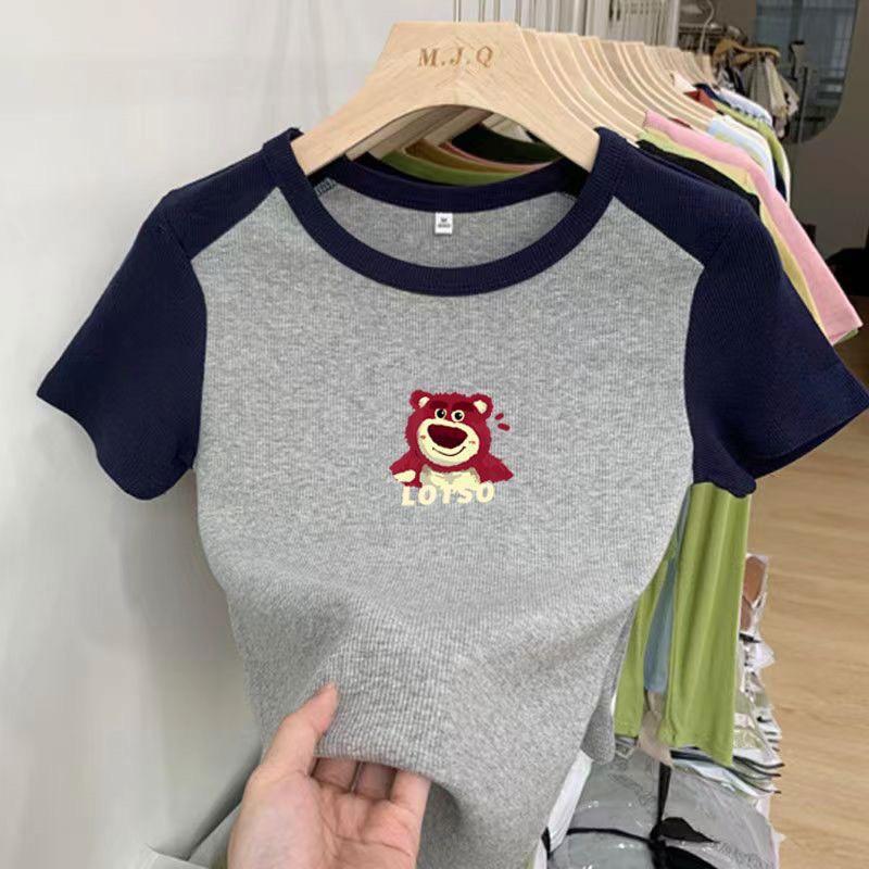 Áo Phông Nữ Cộc Tay Baby Tee Nữ Thêu Gấu