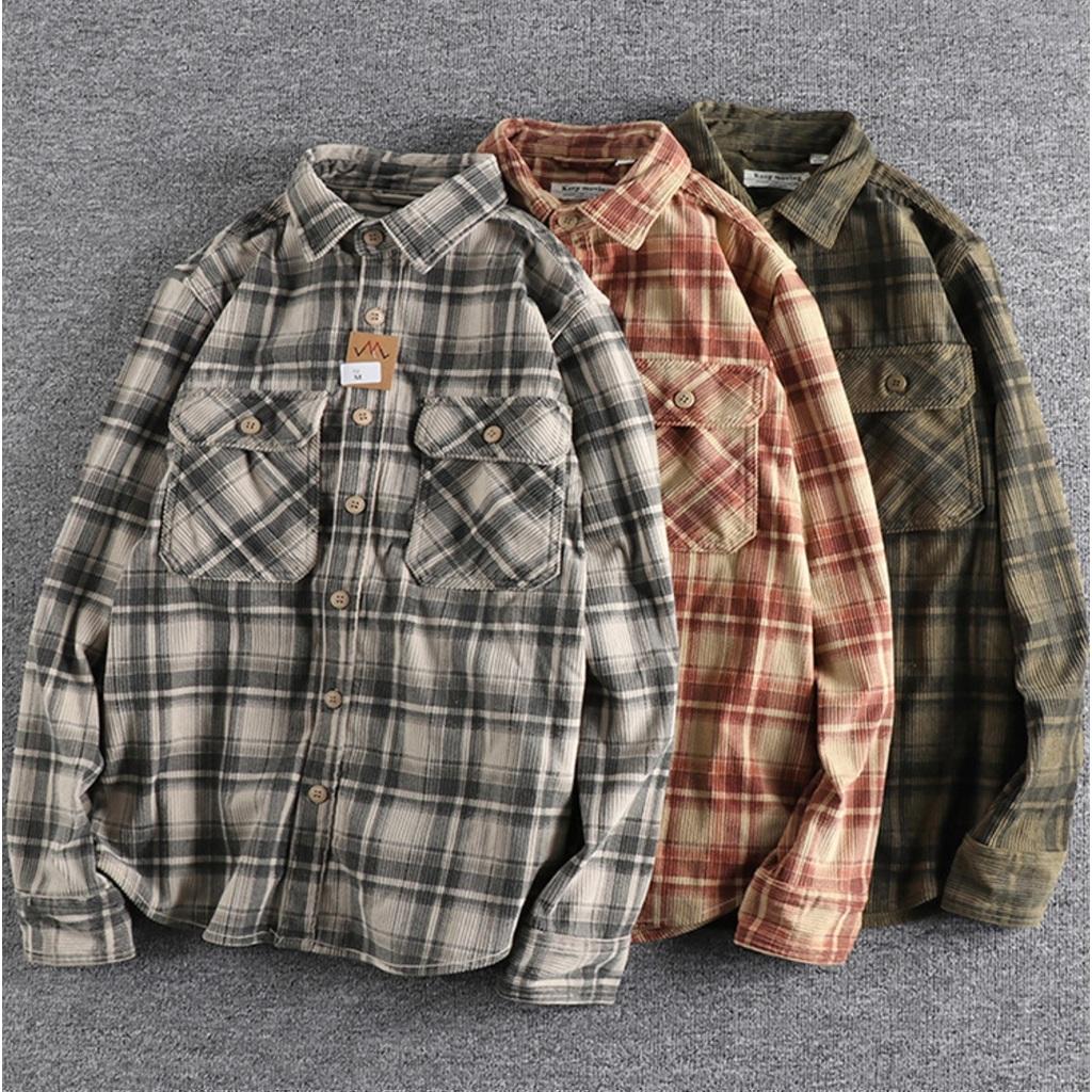 Áo sơ mi vải nhung phong cách Retro_Biker_Army
