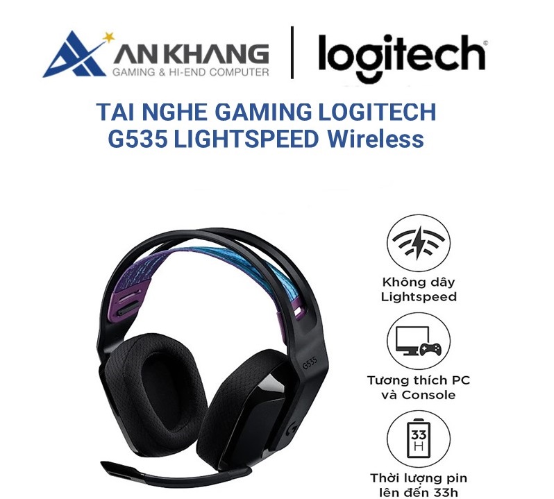 Tai nghe Gaming không dây Lightspeed Logitech G535 màu Đen (981-000973) - Trọng lượng nhẹ, âm thanh nổi, tương thích PC, PS4, PS5, Mic gấp để tắt tiếng - Hàng chính hãng