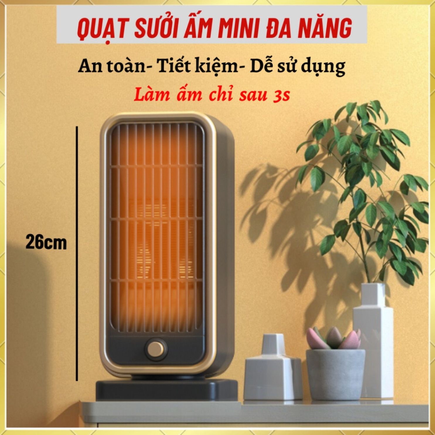 Quạt sưởi ấm di động mùa đông, máy sưởi thông minh an toàn cao cấp chống cháy nổ không khô da cho văn phòng gia đình- Hàng chính hãng