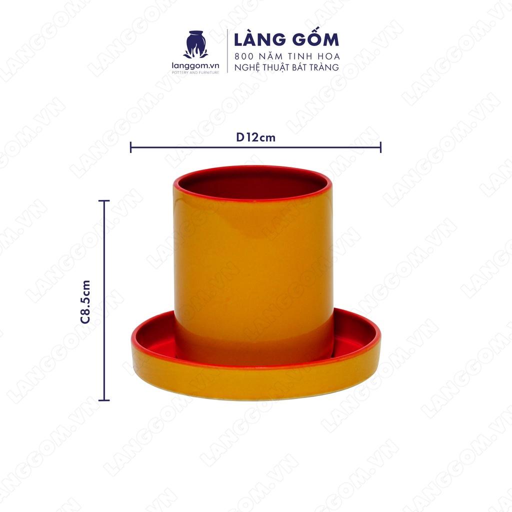 Set Cốc đĩa 2 màu Men mát - Màu Cam - Kích thước: C8.5 x D7.5 cm - Gốm sứ Bát Tràng - langgom.vn