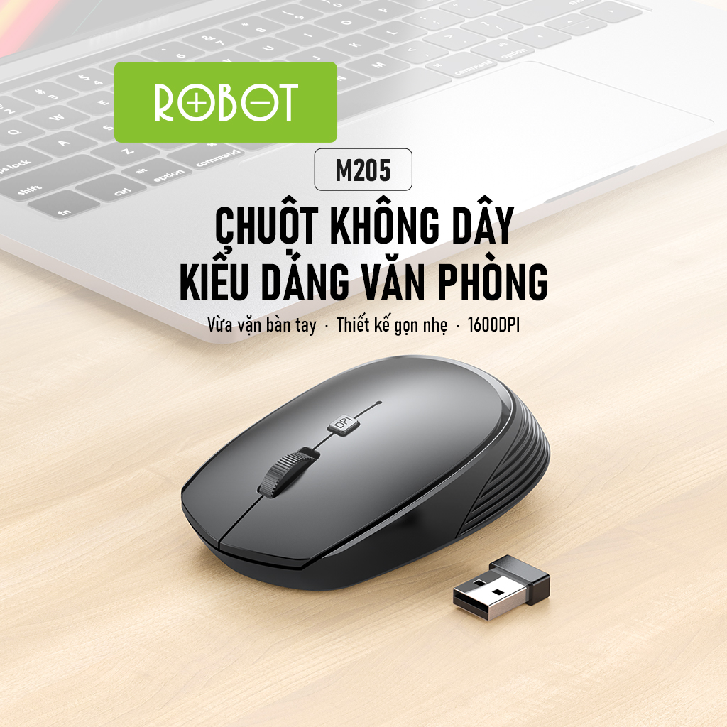 Chuột Không Dây ROBOT M205 Kiểu Dáng Văn Phòng Thiết Kế Gọn Nhẹ Có Thể Tùy Chỉnh Độ Phân Giải - Hàng Chính Hãng