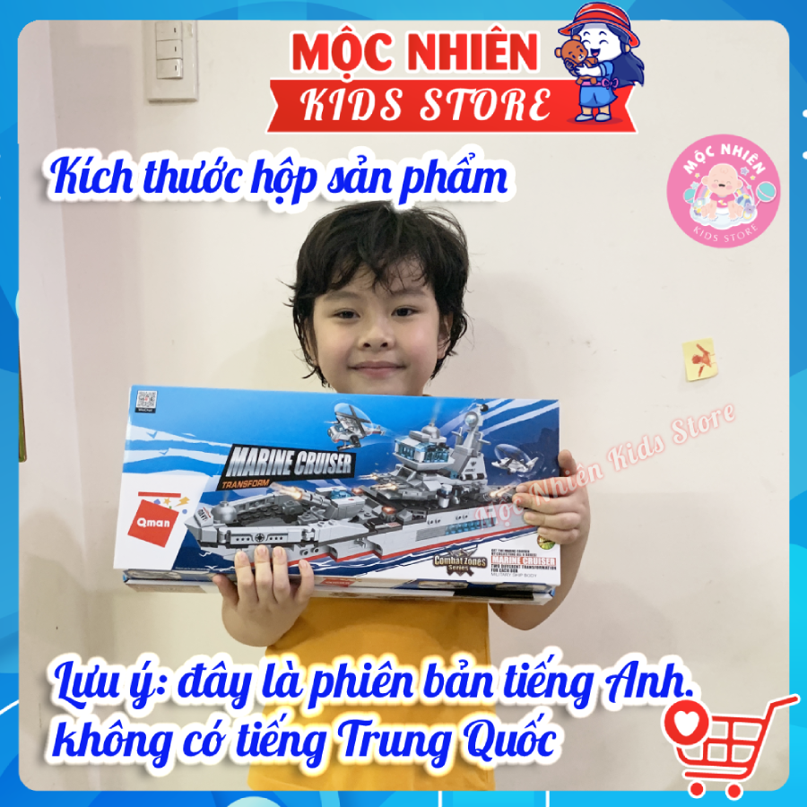 Đồ chơi lắp ráp, xếp hình tàu chiến Qman 1411 cho bé trai - Tàu tuần dương biển (700 mảnh ghép)