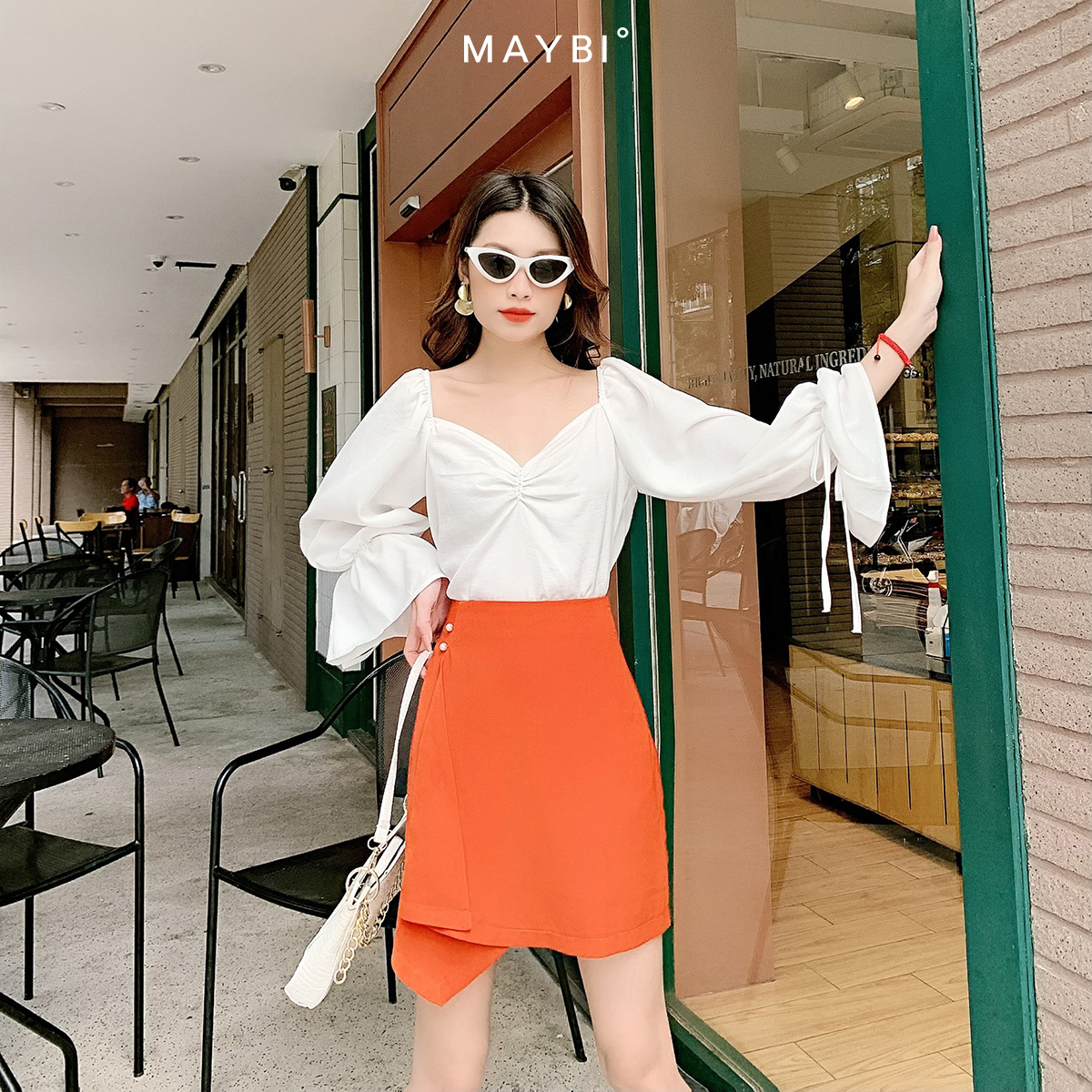 MAYBI - Chân váy cam đất lật tà Orange Flipted Skirt
