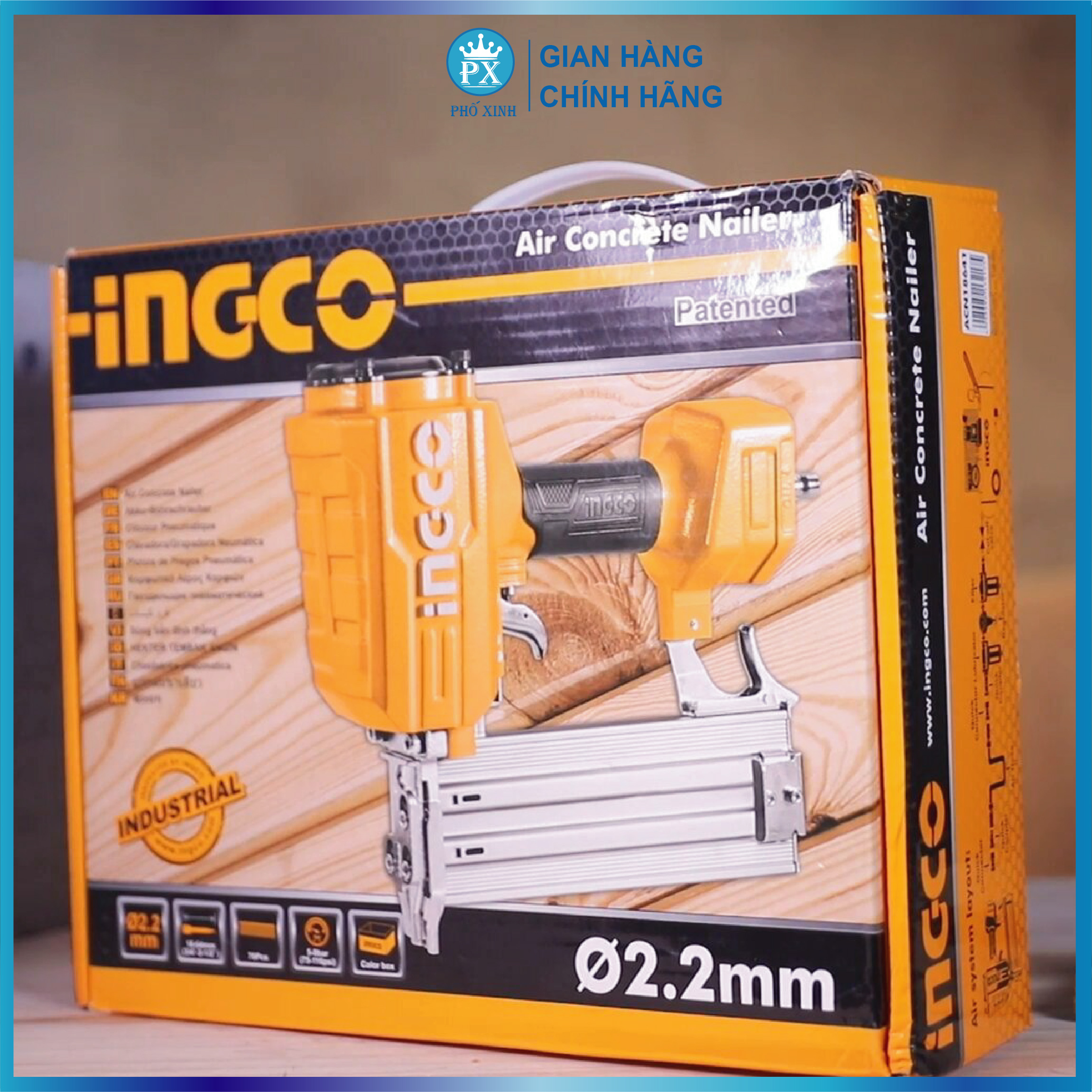 Máy bắn đinh bê tông dùng khí nén INGCO ACN18641 khả năng tải 70 pcs, kích thước đinh 18-64mm