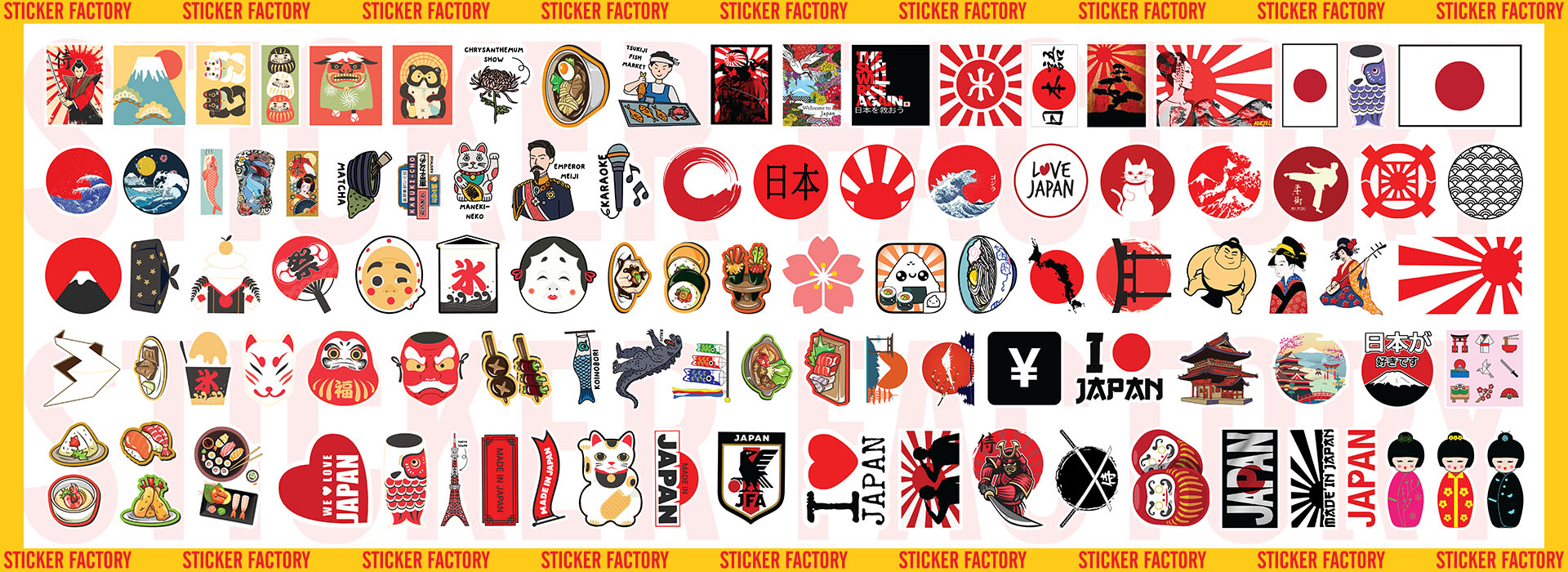 Japan Nhật Bản - Set 100 sticker decal hình dán nón bảo hiểm, laptop, xe máy, ô tô STICKER FACTORY