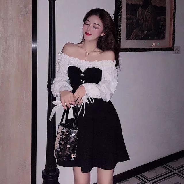 Đầm trễ vai tiểu thư Ulzzang hot tik tok