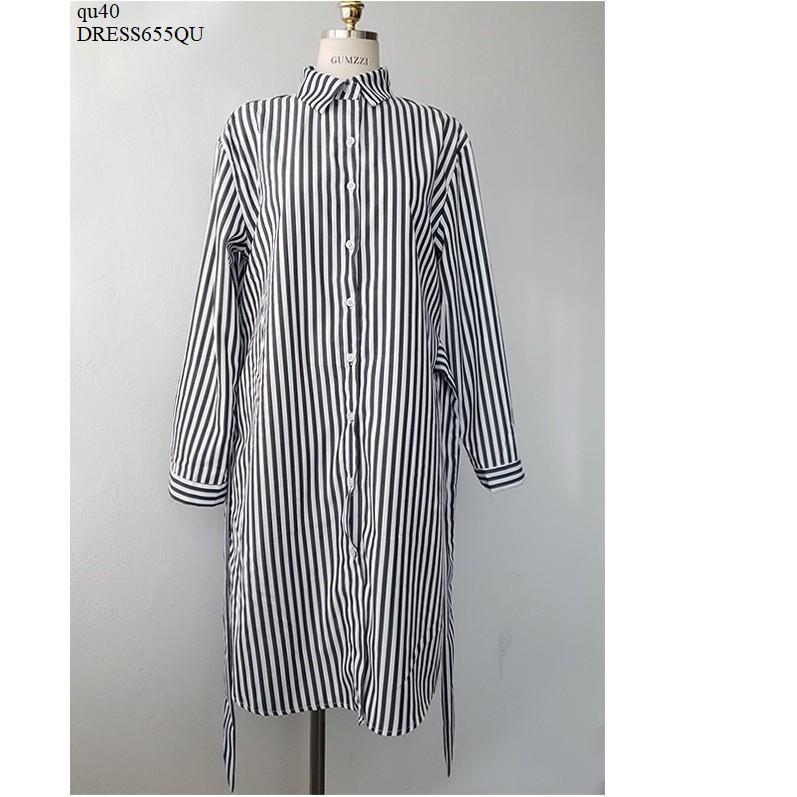 DRESS546 ĐẦM SỌC SƠ MI THẮT EO