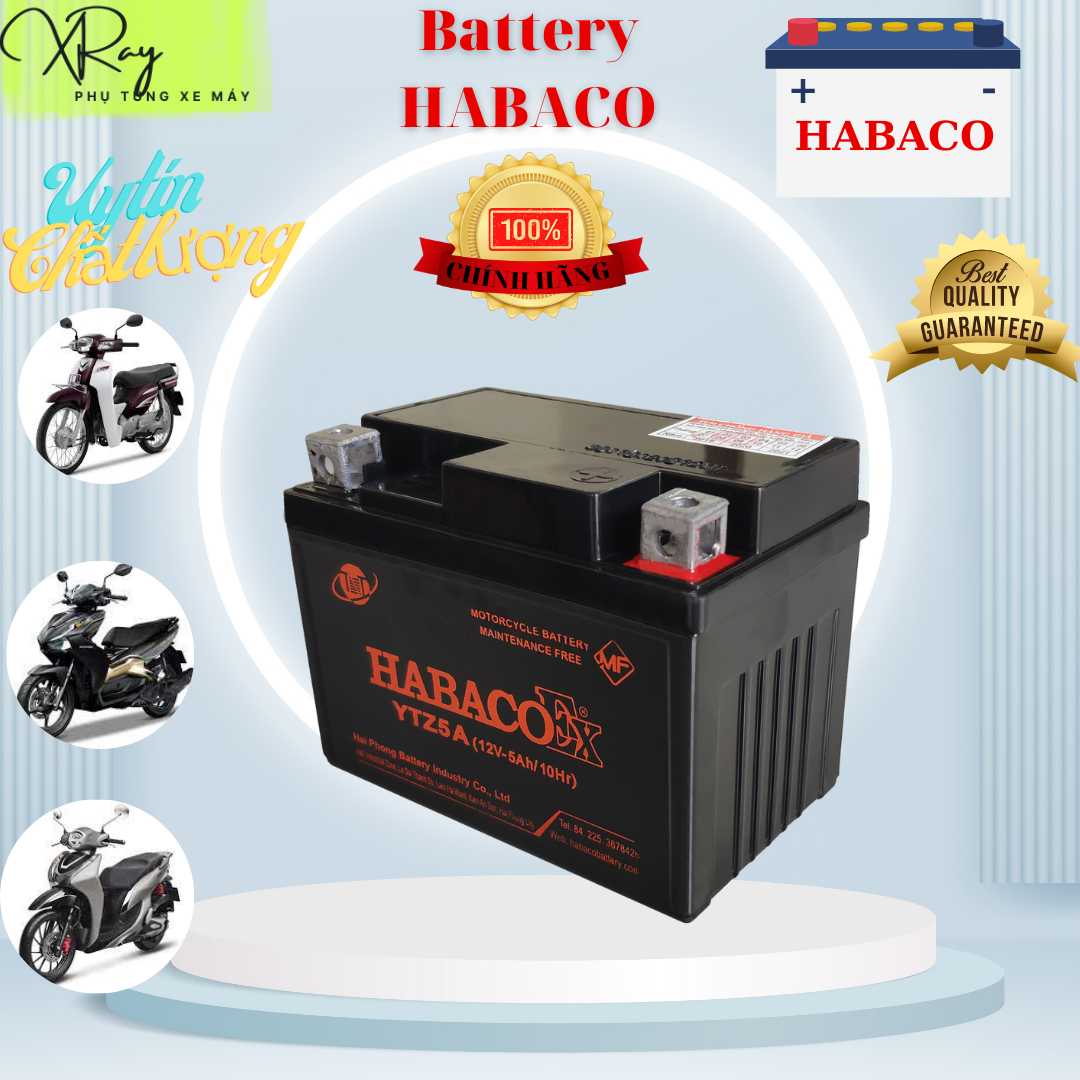 Ắc quy khô xe máy HABACO 12V - 5 Ah YTZ5A dùng cho wave RS, RSV, 100S, RSX,110 RS, AirBlade,Lead, Exciter