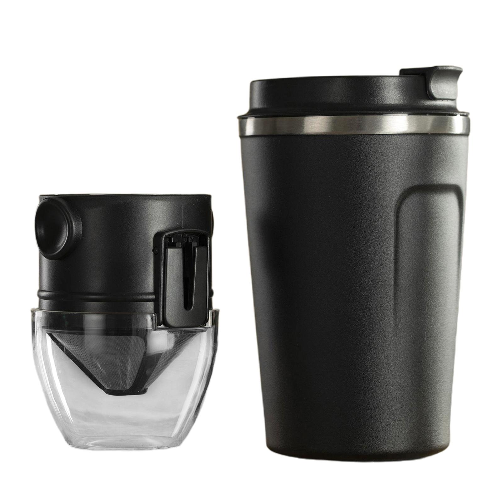 380ml Coffee Mug with Portable Stainless Reusable Coffee Dripper Cone Black