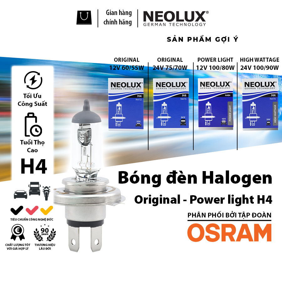 Bóng Đèn Halogen Power Light OSRAM NEOLUX H4 12V 24V