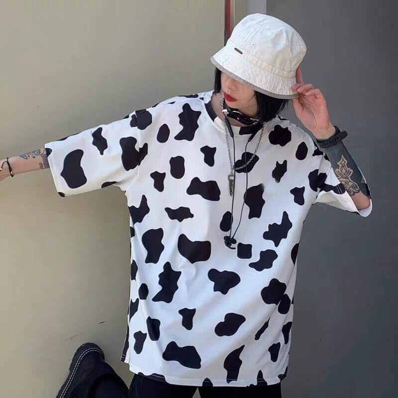 Áo Thun Tay Lỡ Tshirt Nữ Nam Unisex BÒ SỮA Chất Vải Thun Cotton Loang 3D