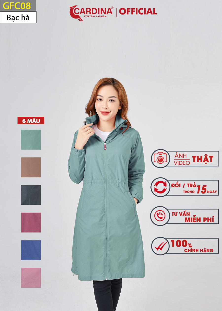 Áo Gió Nữ CARDINA Vân Xước Dáng Dài 2 Lớp Cao Cấp Cản Gió, Chống Thấm Nước, Kèm Đai Thắt GFC