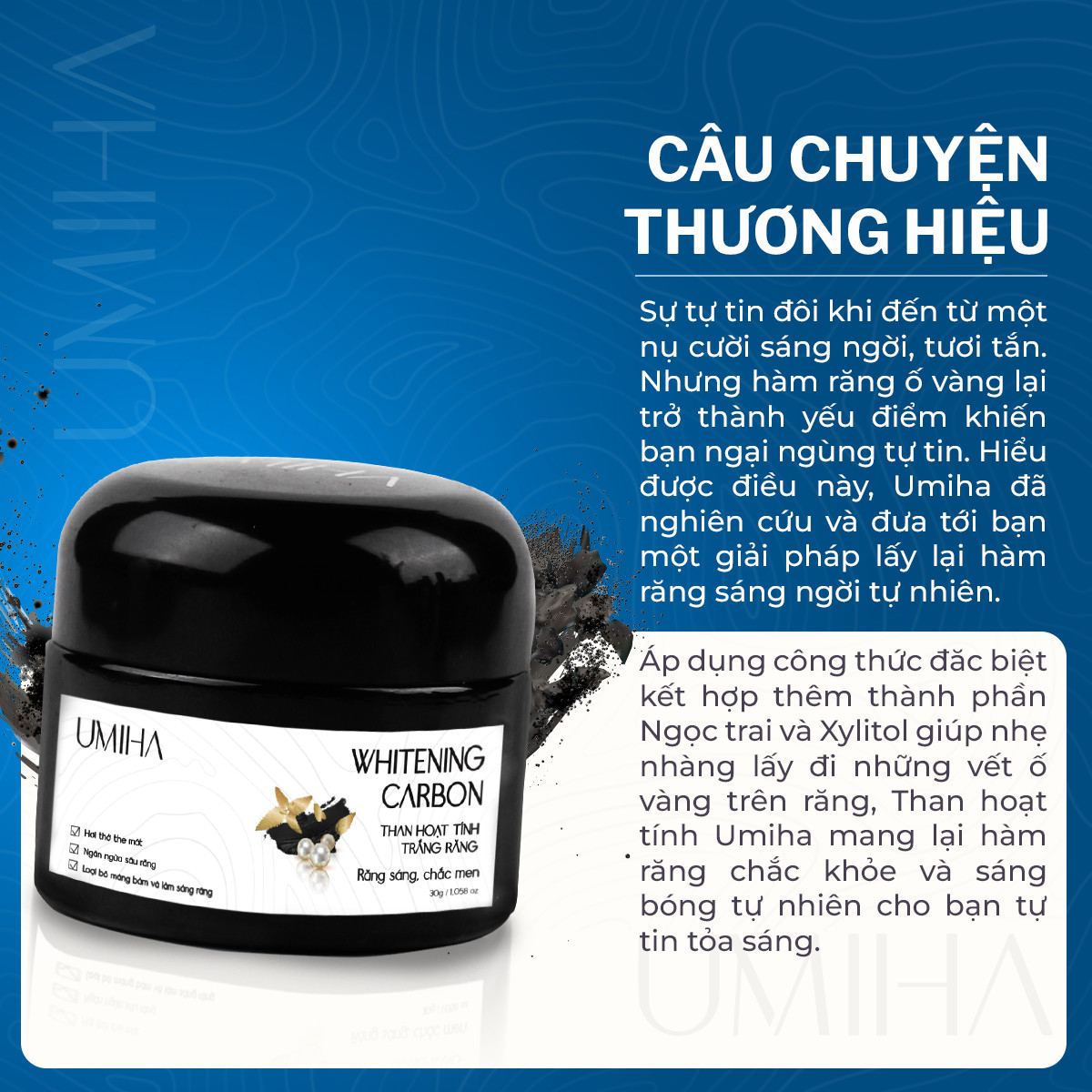 Bột Than Hoạt Tính trắng răng UMIHA giúp làm trắng răng sạch mảng bám và cao răng hiệu quả |30G