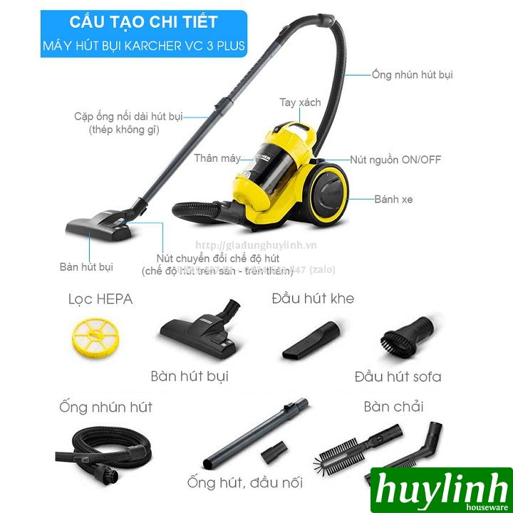 Máy hút bụi gia đình Karcher VC3 Plus *KAP - 1100W - Hàng chính hãng - Lọc Hepa 2