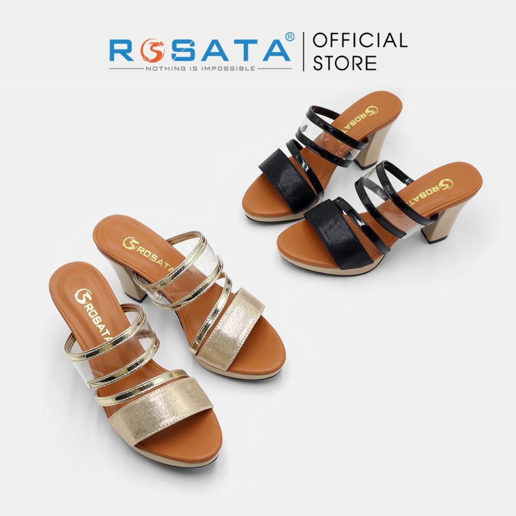 Giày sandal nữ đế cao 7 phân xỏ ngón quai ngang ROSATA RO518 - ĐEN