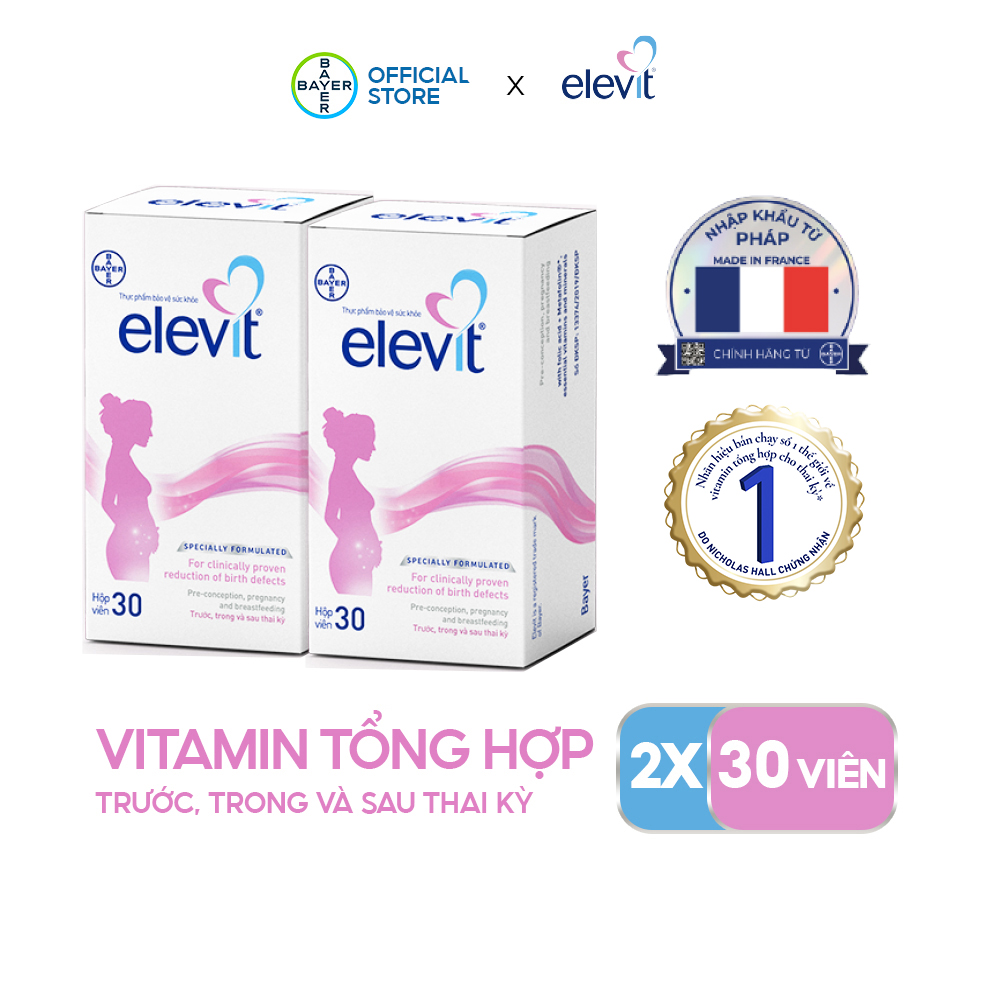 Combo 2 Hộp Vitamin Bầu Tổng Hợp ELEVIT Bổ Sung Vitamin và Khoáng Chất Cho Phụ Nữ Mang Thai và Sau Sinh Hộp 30 Viên x2