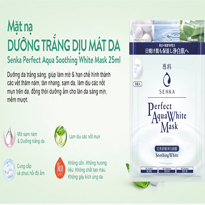 Mặt nạ Senka dưỡng trắng dịu mát da Perfect Aqua White Mask Soothing White 23g 1 miếng