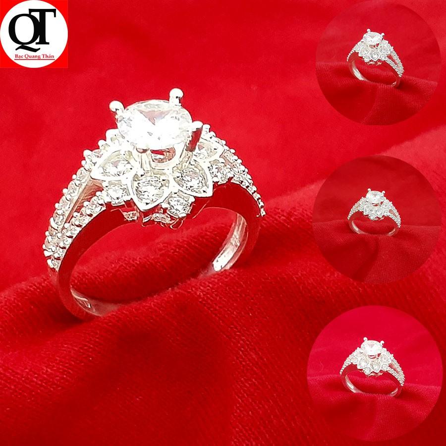 Nhẫn nữ bạc ổ cao gắn đá kim cương nhân tạo chất liệu bạc ta không xi mạ trang sức Bạc Quang Thản