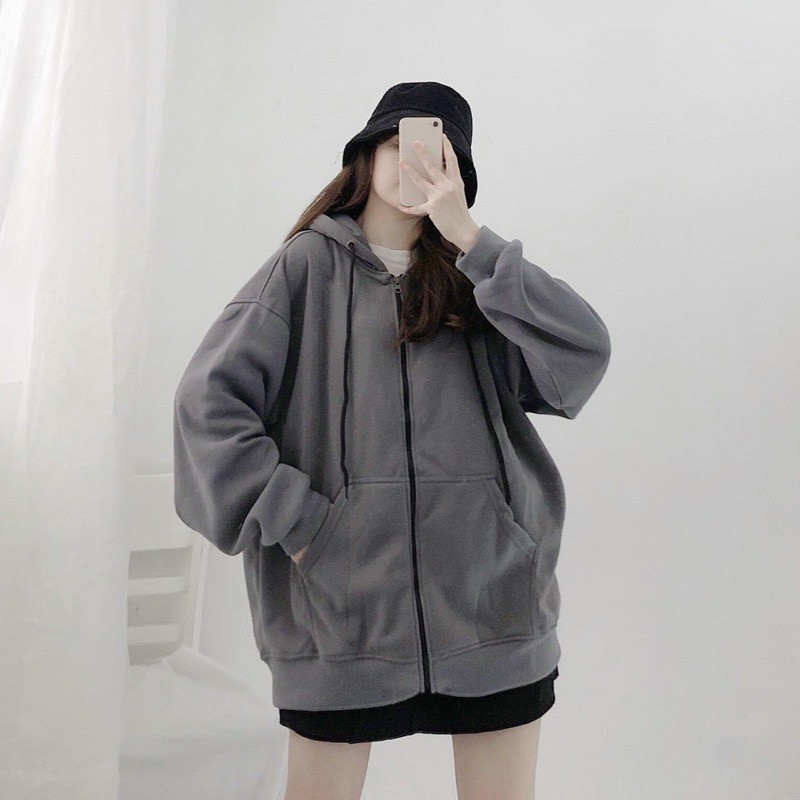Áo Khoác Zip Kéo Dáng Rộng Xám Chuột Trơn , Áo Khoác Nỉ Hoodie Zip Form Rộng Nam Nữ Unisex, Áo Khoác Nỉ Unisex XÁM CHUỘT TRƠN HOT2023 ulzzang