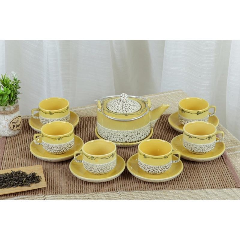 Bộ ấm trà men lưới, phong cách Nhật. Gốm sứ Bát Tràng.