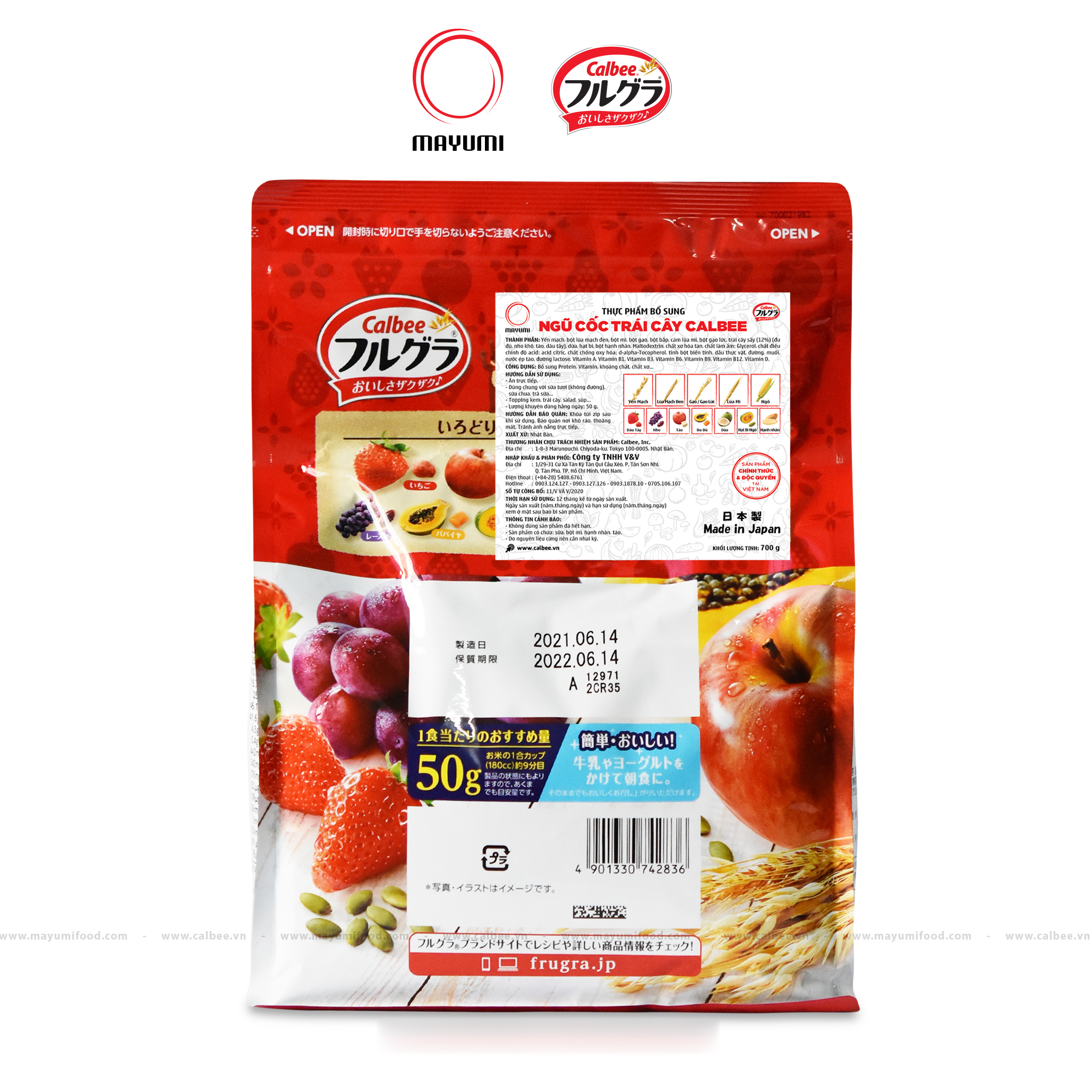 700g [date T12/2024] Ngũ cốc trái cây Calbee Nhật Bản