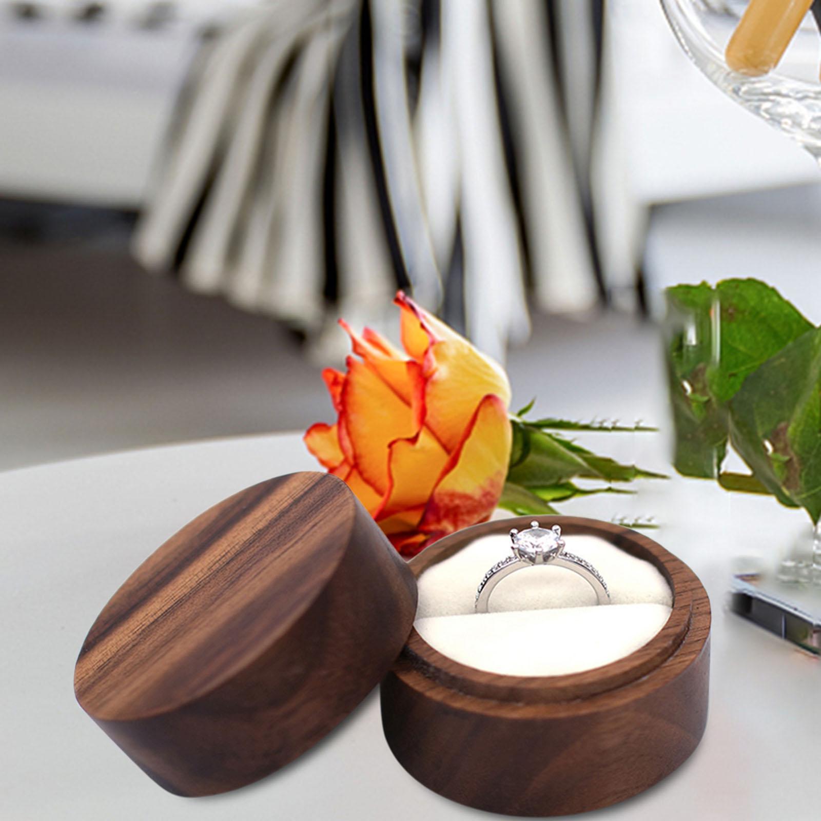 Wedding Ring Bearer Box, Ring Storage Case Keepsake Round Ring Holder for Birthday