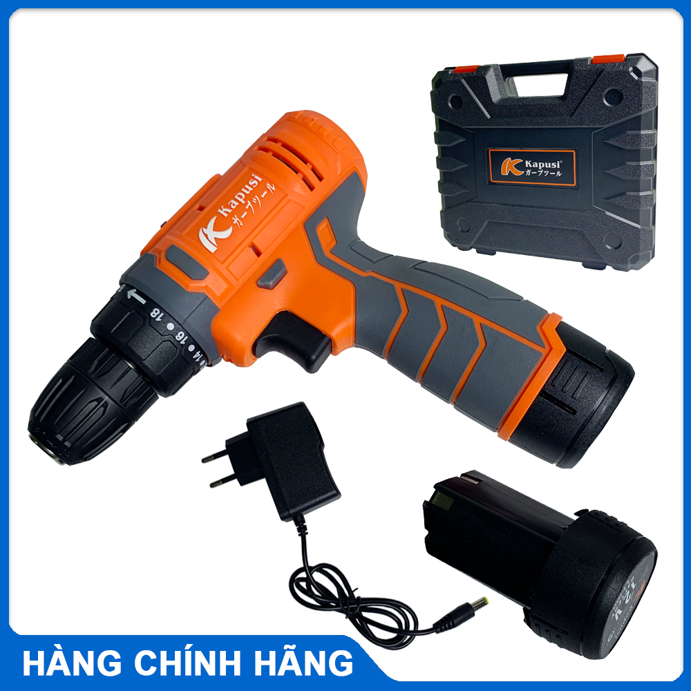 Máy Khoan bắt vít pin cầm tay Kapusi 12v 3 chức năng khoan gỗ, khoan sắt, bắt vít - 2 nấc tốc độ 25 cấp độ trượt có đèn led