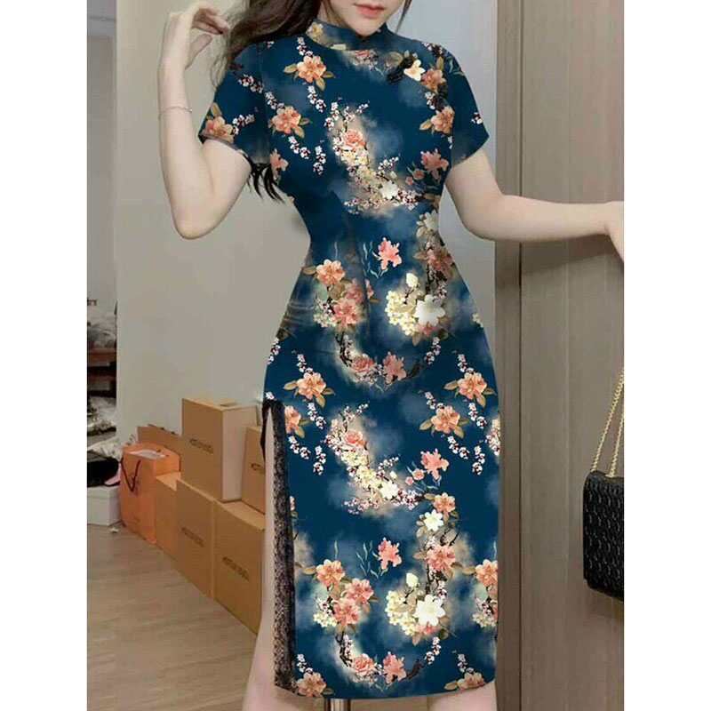 Đầm Sườn Xám Hoa Phối Ren Sexy - Hậu Nguyễn Store