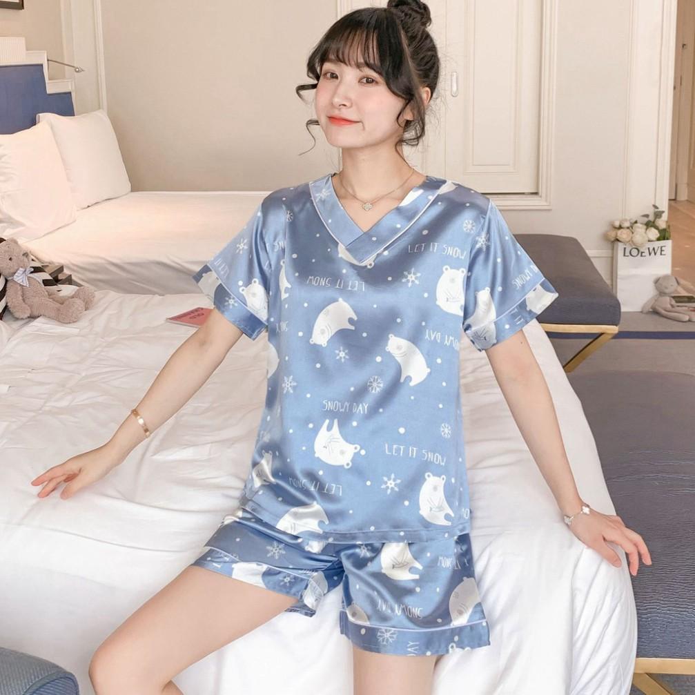 Bộ ngủ nữ ️Freeship đơn 50k️ Đồ Bộ pijama cộc tay lụa satin đẹp mặc ngủ mềm mịn - bộ Pijama