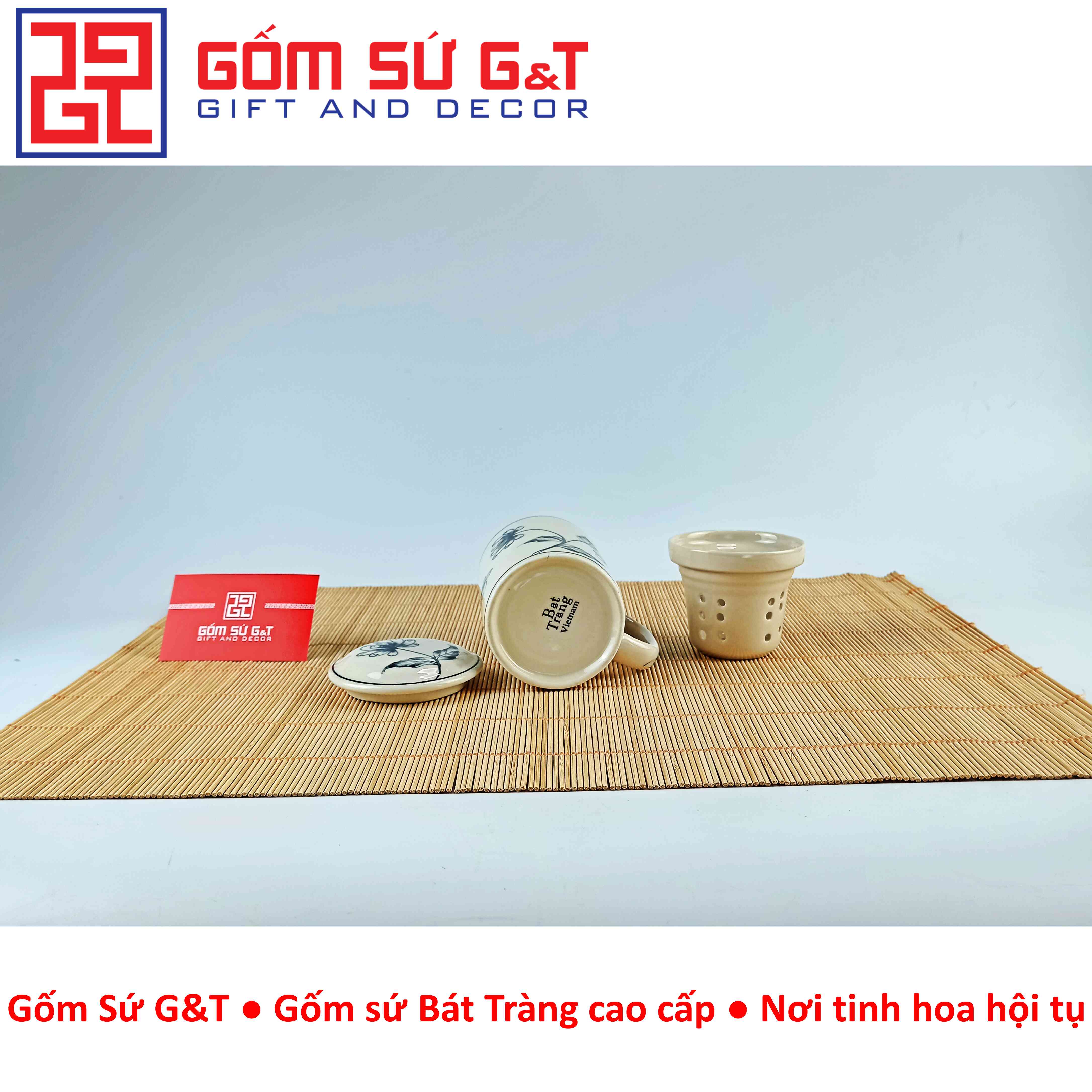 Cốc lọc trà vẽ hoa cúc tràm Gốm Sứ G&T