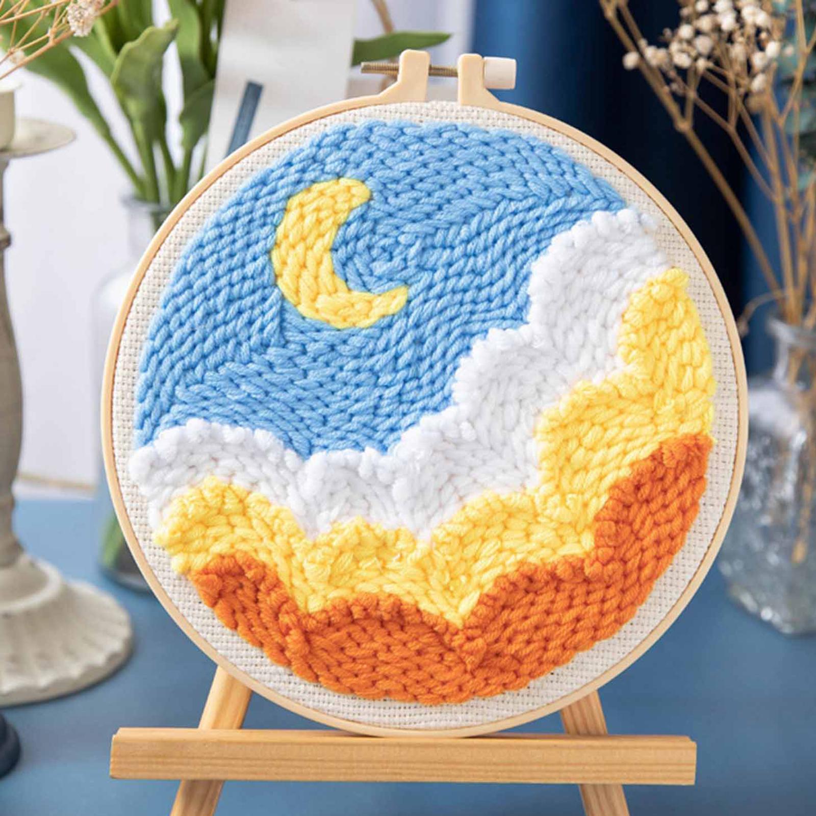 Moon Star Punch Needle Kit Soft Yarn DIY Needlework Embroidery Craft A