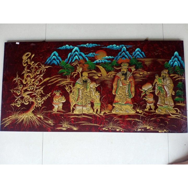 Tranh sơn mài Phúc Lộc Thọ đắp nổi hàng xuất khẩu 60x120 cm trang trí nhà cửa, quà tặng tân gia, chúc Thọ ý nghĩa