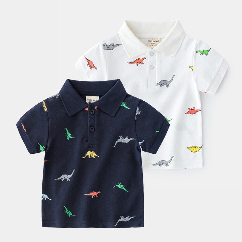 Áo phông cộc tay polo có cổ in hình khủng long cho bé trai chất vải cá sấu cao cấp - SUMO KIDS