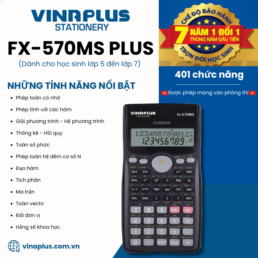 Máy tính học sinh Vinaplus fx-570MS Phù hợp với học sinh lớp 5 đến lớp 7